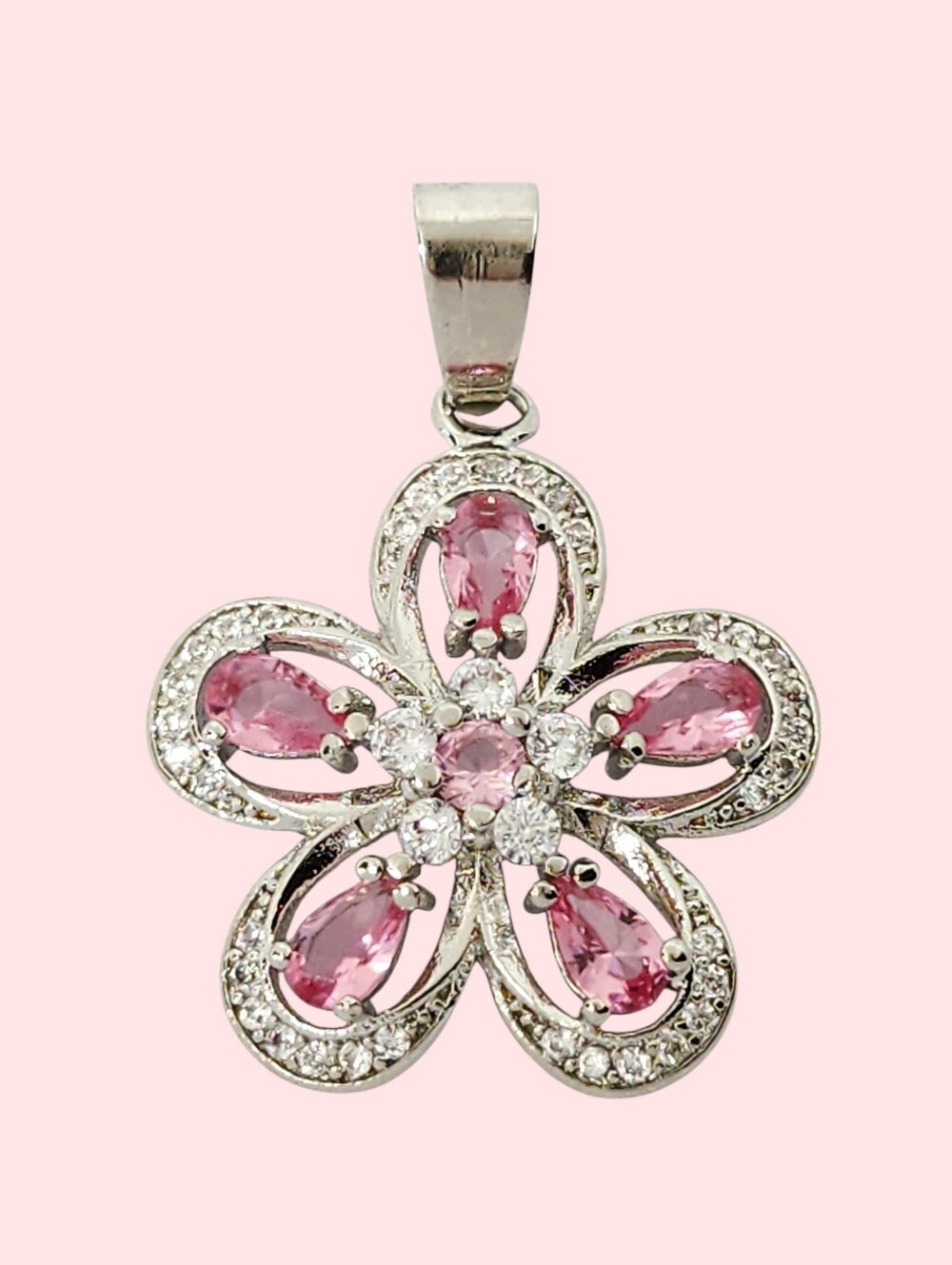 1.35ct Pink Kunzite Sterling Silver Pink Flower Pendant 1.25"